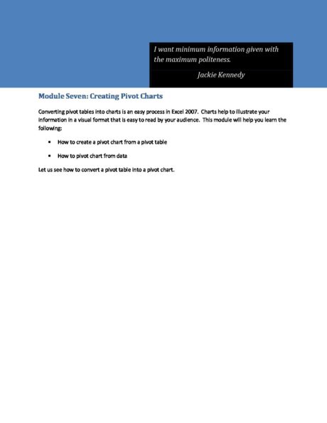 Module Seven - Creating Pivot Charts - Course Cloud