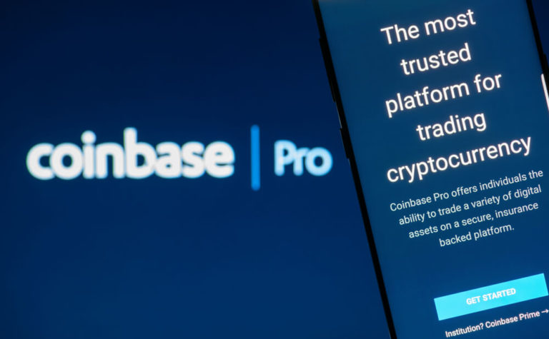 Coinbase Pro app opned on a phone